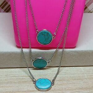 Fashion Jewelry Faux Turquoise Silver Tone Southwest Vintage Necklace #49
